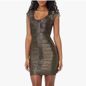 French Connection Women's Danni Crepe Cap Sleeve Dress size 0 Black/Bronze, NWT